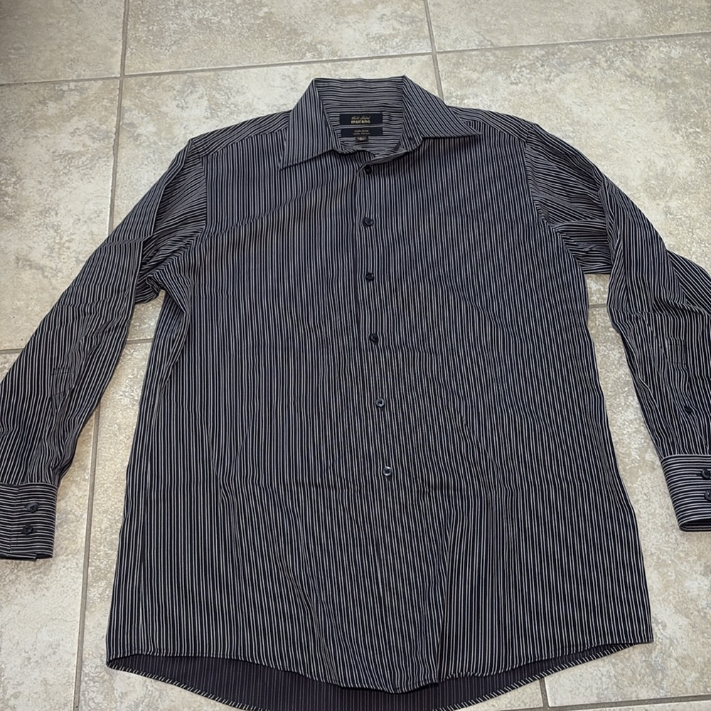 Murano Men's Striped Button Down Shirt - Blue, Red, Black - Picture 4 of 15